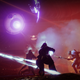 A giant security servitor fires on Guardians.